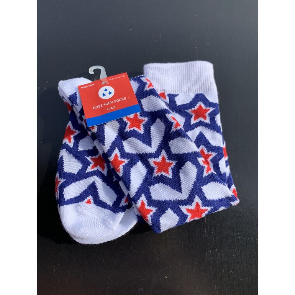 Target Brand Patriotic Knee High Women's Size 4-10 Red White And Blue Star Print